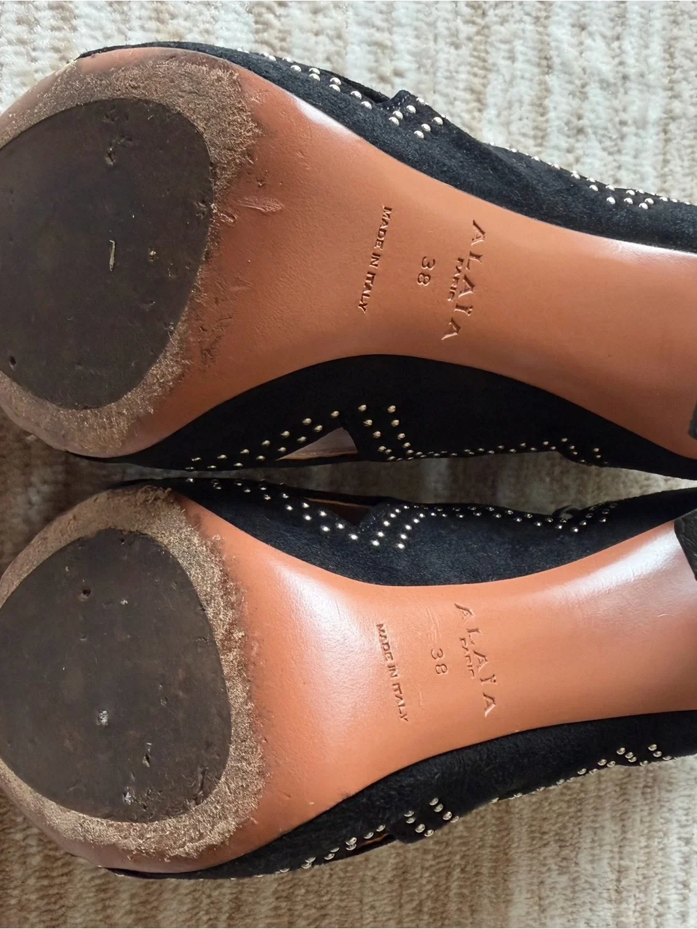 ALAIA Black Studded Lace-Up Peep Toe Boots. Size 38